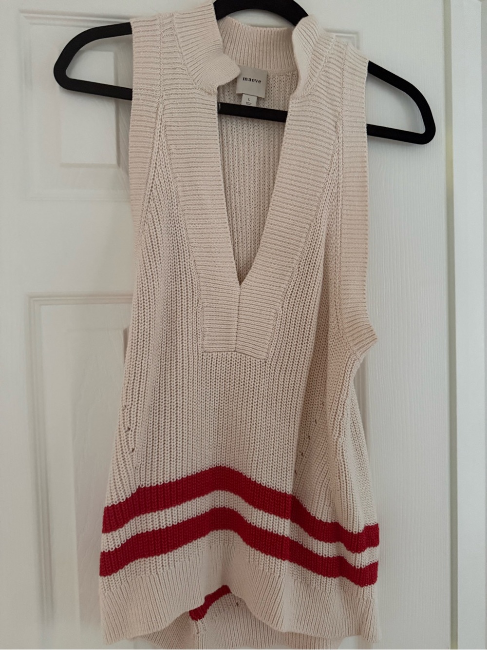 MAEVE ANTHROPOLOGIE KNIT V-NECK SWEATER WITH RED STRIPES